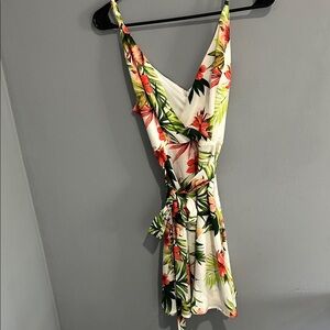Iris Tropical Floral Dress beach, with Red and Green